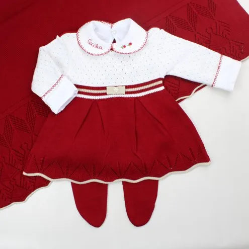 Saída De Maternidade Feminina Bebê Tricô Gabriele 7 Peças- ACOMPANHA BODY PERSONALIZADO À MÃO                                                                        Vermelha