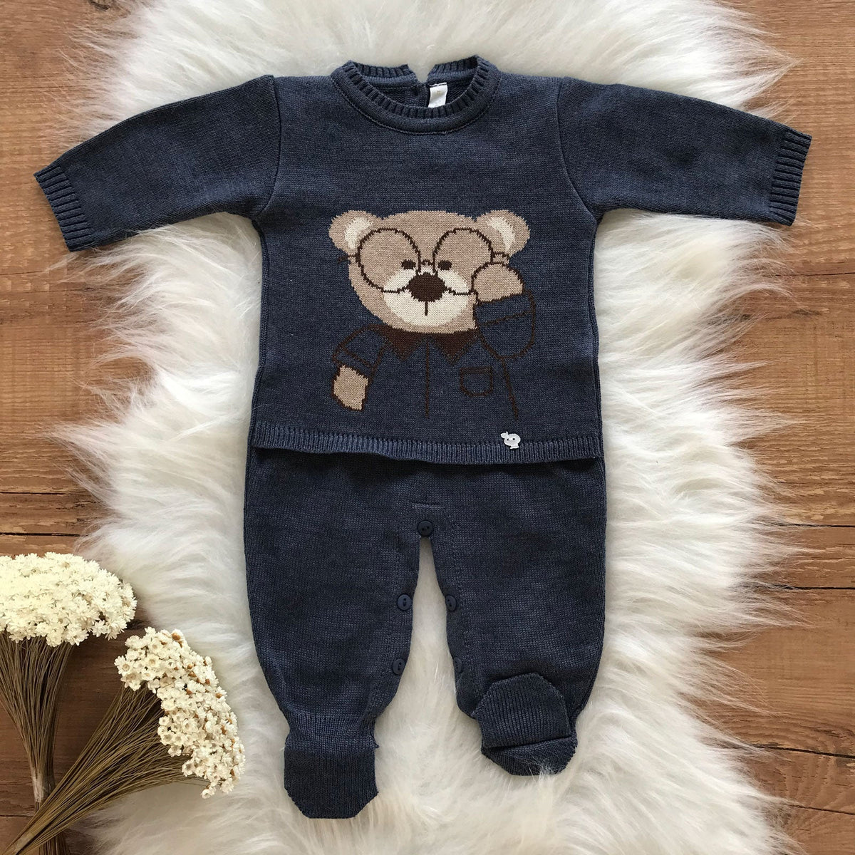 Saida Maternidade Urso com Óculos Premium Azul Indigo