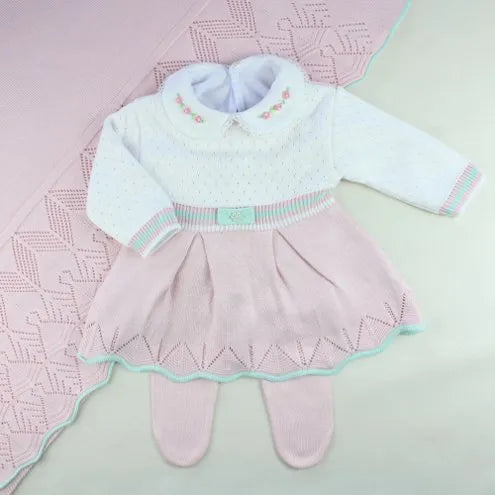 Saída De Maternidade Feminina Bebê Tricô Gabriele 7 peças - ACOMPANHA BODY BORDADO                                                                        Rosa Pupurri