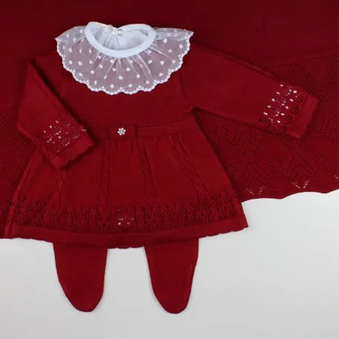Saída De Maternidade Feminina Bebê Tricô 7 Peças Helena - ACOMPANHA BODY RENDA POÁ                                                                        Vermelha