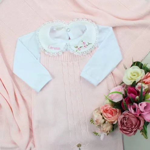 Saída De Maternidade Feminina Bebê Tricô Laura 7 peças - ACOMPANHA BODY PERSONALIZADO                                                                        Rosa Bebê